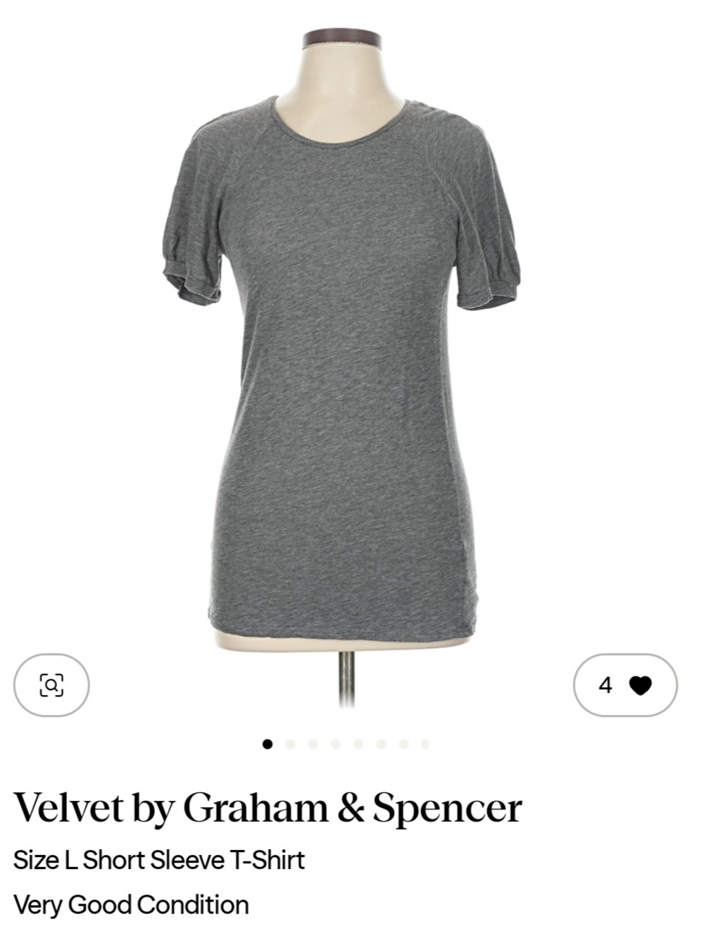 Velvet by Graham & Spencer Heather Gray Short Sleeve Crew Tee L